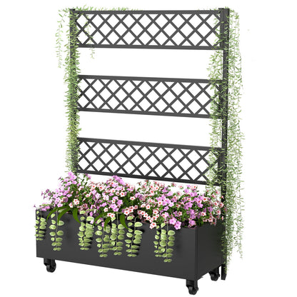 Metal Planter Box with Trellis Privacy Screen, 67"x41"x16" Raised Garden Bed with Trellis, Privacy Planter Boxes, with Planting Bag & Lockable Casters for Climbing Plants,Vegetables,and Vines