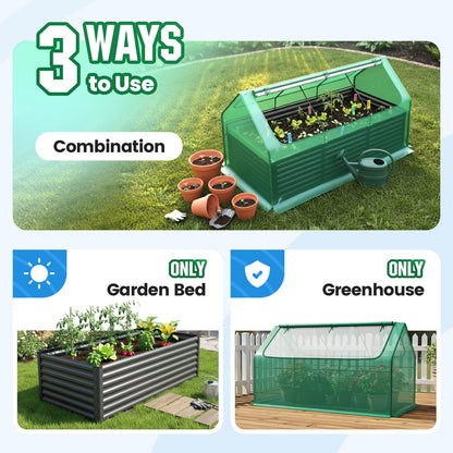 Quictent Raised Garden Bed Galvanized Raised Beds for Gardening Vegetables with Cover 8x4x2 ft Metal Planter Box Outdoor Use, Green