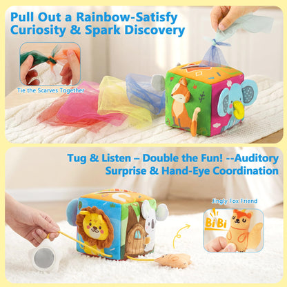 URMYWO Baby Tissue Box Toy, Montessori Sensory Toys 6-12 Months with Crinkle Paper & Scarves, Fine Motor Skills, Valentine's Day Easter Basket Stuffers, Gifts for Infants 6 9 12 18 Months Old