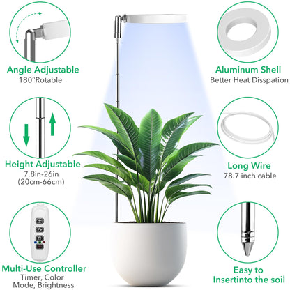 Plants Grow Lights, Full Spectrum LED Plant Lights for Indoor, Height Adjustable Growing Lamps, 3 Optional Spectrums, Auto Timer 3/9/12Hrs, 5 Dimmable Brightness, 2 Pack