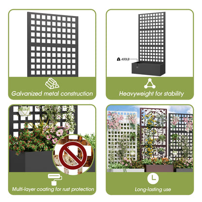 UPHYB Metal Planter Box with Trellis, 71"x 35"x 16" Raised Garden Bed with Trellis, Planter Box Trellis with Privacy Screen and Drainage Holes, Black