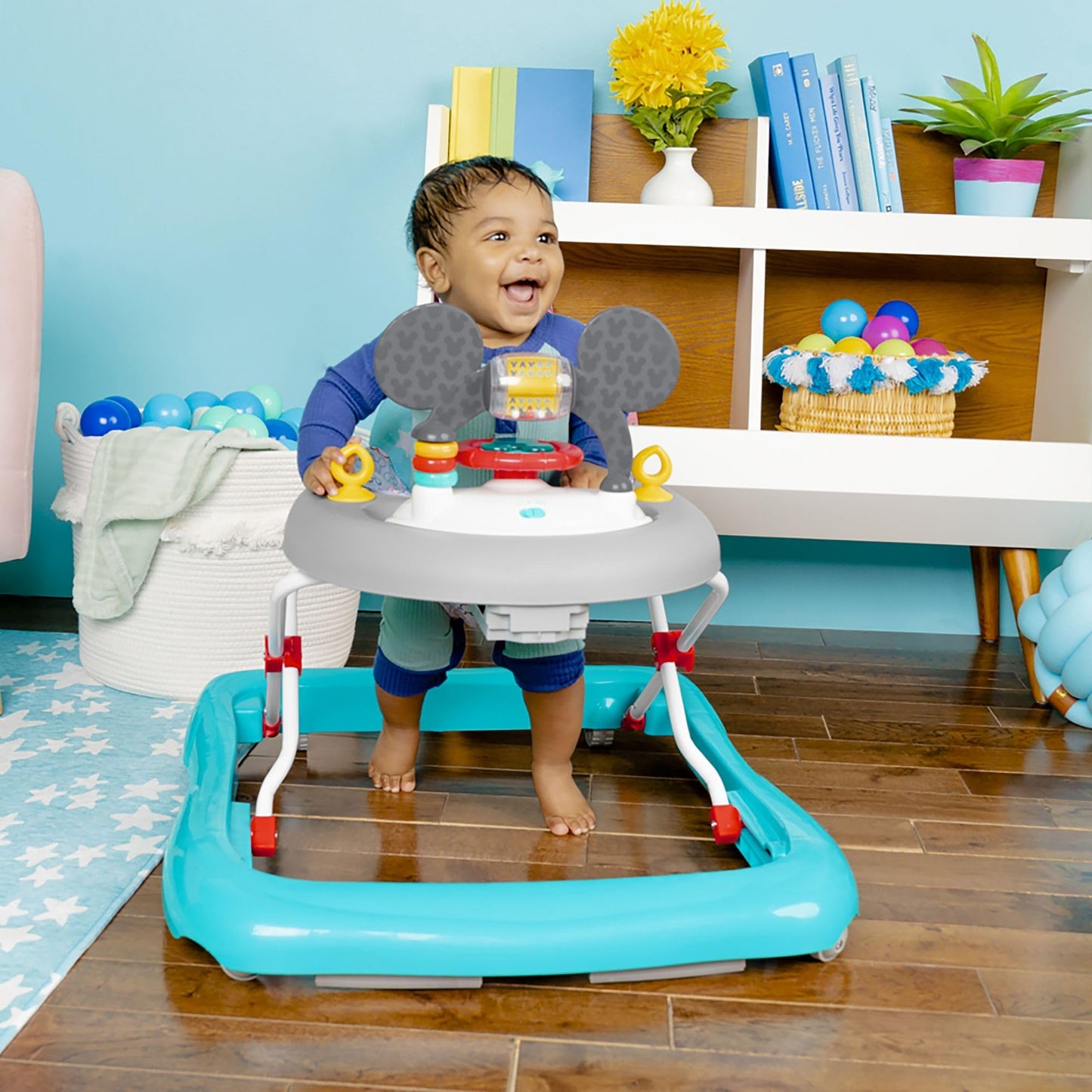 Bright Starts Disney Baby Mickey Mouse Original Bestie 2-in-1 Baby Activity Walker - Easy Fold Frame and Removable -Toy Station, 6 Months and up