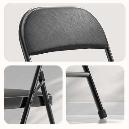 Nazhura 4 Pack Folding Chairs with Padded Cushion and Back, Khaki Metal Chairs with Comfortable Cushion and Durable Steel Frame for Home and Office, for Indoor and Outdoor Events (Black, 4 Pack)