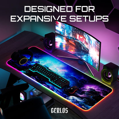 Gerlos RGB Gaming Mouse Pad, Large Extended LED Desk Mat with 12 Light Modes, Non-Slip Rubber Base, Water-Resistant, 31.5×11.8 Inch