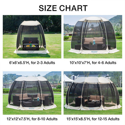 Alvantor® Screen House Gazebo, Pop Up Igloo Screened Canopy Tent with Mosquito Netting Sides,Instant UV Resistant Sun Shelter for Garden,Patio,Backyard,Beige 6 x6 FT