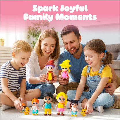 FUNERICA Dollhouse Family Figures & Pets – Poseable Family Dolls Set – Miniature Dollhouse People - Compatible Doll House Accessories for 1:12 & 1:24 Wooden & Plastic Dollhouses + Bonus Figures