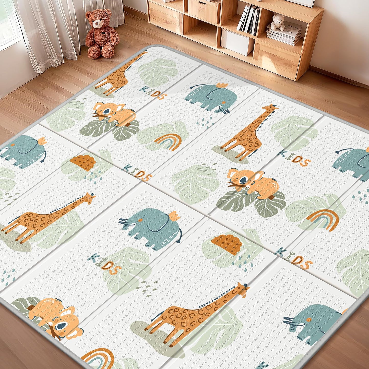 Foldable Baby Play Mat for Floor, PIGLOG 79x71 Extra Large Crawiling Play Mat for Babies, Waterproof & Portable Tummy Time and Non-Toxic Soft Foam Playmat for Infants, Toddlers, Giraffe