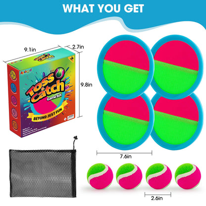 Ayeboovi Toss and Catch Ball Set Boys Toys Outdoor Toys Yard Games Outside Games Beach Toys for Kids Ball and Catch Game with 4 Paddles and 4 Balls [Upgraded Version]