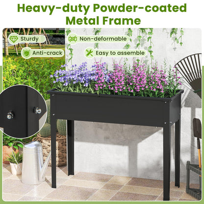 HAPPYGRILL Raised Garden Bed, Metal Elevated Planter Box w/Legs, Drainage Holes for Growing Vegetables Fruits Flowers, Indoor Outdoor Standing Plant Container for Backyard Patio (Black, 40”x16”x32”)