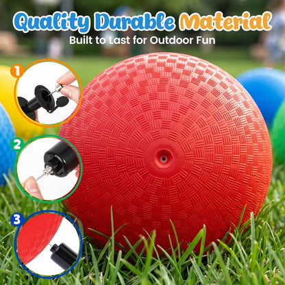 LovesTown 6PCS Playground Balls with Air Pump, 8.5inch Inflatable Dodge Ball Colorful Handball Rubber Kickball for Kids Ball Games