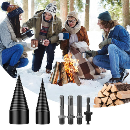45+32mm Firewood Log Splitter, Fired Wood Kindling Splitter Set Detachable Design, Heavy Duty Electric Drills Screw Cone Driver Removable, Wood Splitting Wedge Tools 6Pcs