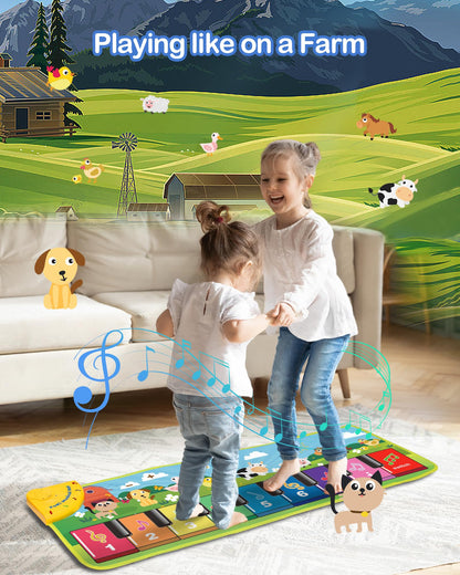 FOKI Floor Piano Mat for Toddlers, Sensory Educational Dancing Musical Keyboard Carpet Toy, Animal Sounds Touch Playmat Blanket, for 1 to 5 Years Old Boy and Girl