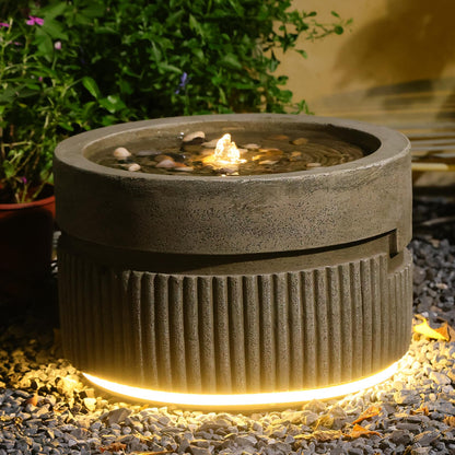 Sunlinua Small Modern Outdoor Water Fountain with Led Lights Tiered Cascading Waterfall Feature with Quiet Pump Floor Water Fountain for Patio Garden Backyard Decking Home and Indoor Décor Brown