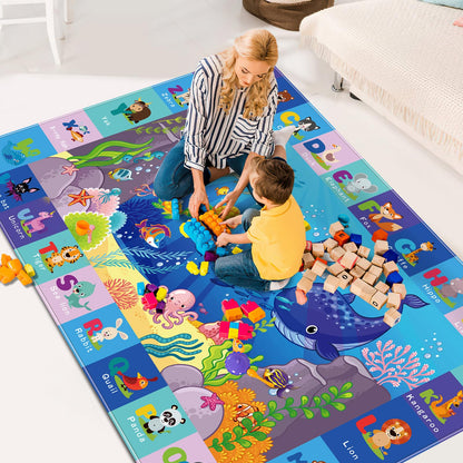LTKOUGFAM Baby Mat for Floor-Underwater World Play Rug, ABC Kids Rugs for Playroom, Ocean Playmat Crawling Tummy Time Mat, Non-Toxic Non-Slip Foldable Mats (59X39.4 INCH)