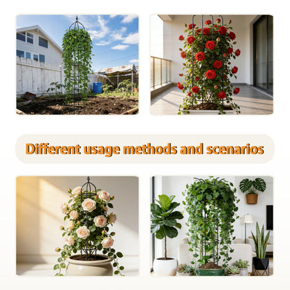 SORANGEUN 1 Pack Garden Obelisk Trellis for Climbing Plants Outdoor, 6FT Adjustable Metal Plant Support with 3 Decorative Tops, Black Rustproof Trellis for Roses, Tomatoes, Clematis & Vines