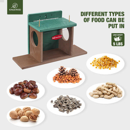 Kingsyard Squirrel Feeder Box for Outside, Recycled Plastic Squirrel Feeder Box with Corn Cob Holders, Easy to Refill & Clean, Weather-Proof Roof (Green)