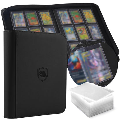 Toploader Binder, Holds 360 Toploader, 100 Toploaders INCLUDED, 9-Pocket PU Cover Top Loader Binder for 3" x 4" Rigid Toploaders, Ringless Double-Sided Toploader Card Binder for TCG, Sport Cards