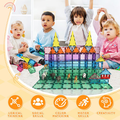 Paaxido Magnetic Tiles, 130PCS Magnetic Blocks Set with 2 Cars, 4D Diamond Magnet Building Blocks, STEM Preschool Educational Magnet Toys Gift for Kids, Boys and Girls 3 4 5 6 7 8+ Year Old