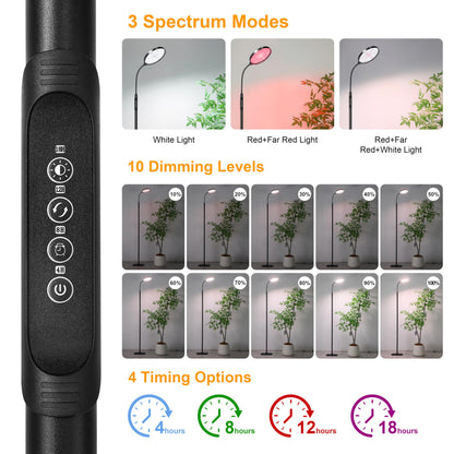 Hywyimlait Floor Grow Lights for Indoor Plants, Full Spectrum Plant Light with Stand for Growing Large Tall Plants, Grow Lamps with 4/8/12/18H Timer, 3 Light Modes, 10 Dimming,Height Adjustable, Black