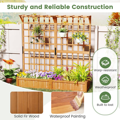 Toolsempire 72" Raised Garden Bed with Lattice Trellis, Hanging Roof & Drainage Holes, Elevated Wooden Planter Box for Vine Climbing Plant, Flower, Herb & Vegetable