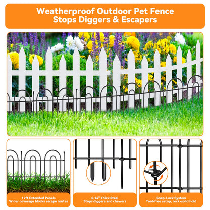 12 Pack Animal Barrier Fence, 17ft(L) x 21in(H) No Dig Garden Fence Panels with Decorative Arch Design for Dogs Rabbits, Rustproof Metal Garden Fencing for Outdoor, Lawn, Patio