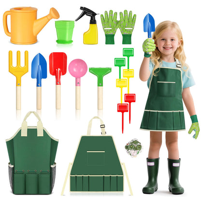 Kids Gardening Tool Set, 20PCS Gardening Toys Includes Metal Rake,Fork,Trowel,Apron,Gloves,Watering Can,Tote Bag, Garden Tool Kit for Kids, Outdoor Toys Gift for Boys Girls