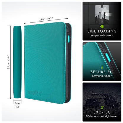 Vault X 9 Pocket Trading Card Zip Binder, 360 Cards, Premium Exo-Tec Album Material, 20 Side-Loading Pages, Folder for Collectible Games, Sports, TCG (Teal)