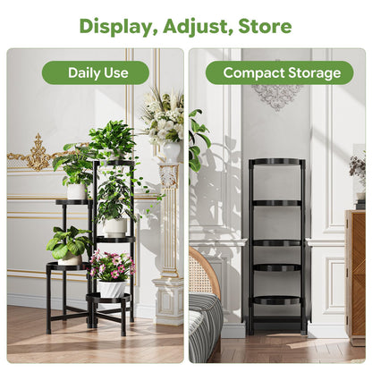 Simple Trending Plant Stand Indoor Outdoor, 5-Tiers Metal Corner Shelf, Tall Display Rack with 5 Rotating Trays, Heavy Duty Flower Holders for Patio Garden Balcony Living Room Bedroom, Black