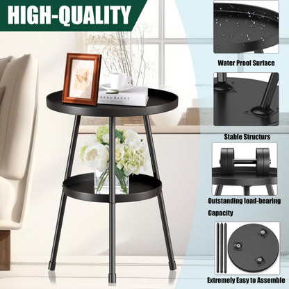 SYQ Round Metal Side Table Small End Table for Indoor Outdoor, Mid Century Modern Decor, Simple Circle Accent Table for Living Room Bedroom Bathroom Office All Matte Black