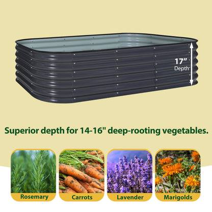 MUPATER 8ftx2ftx1.4ft Raised Garden Bed Outdoor for Vegetables, 9-in-1 Galvanized Metal Planter Box, 17''H Modular Garden Bed Kit Oval for Herbs and Flowers, Grey