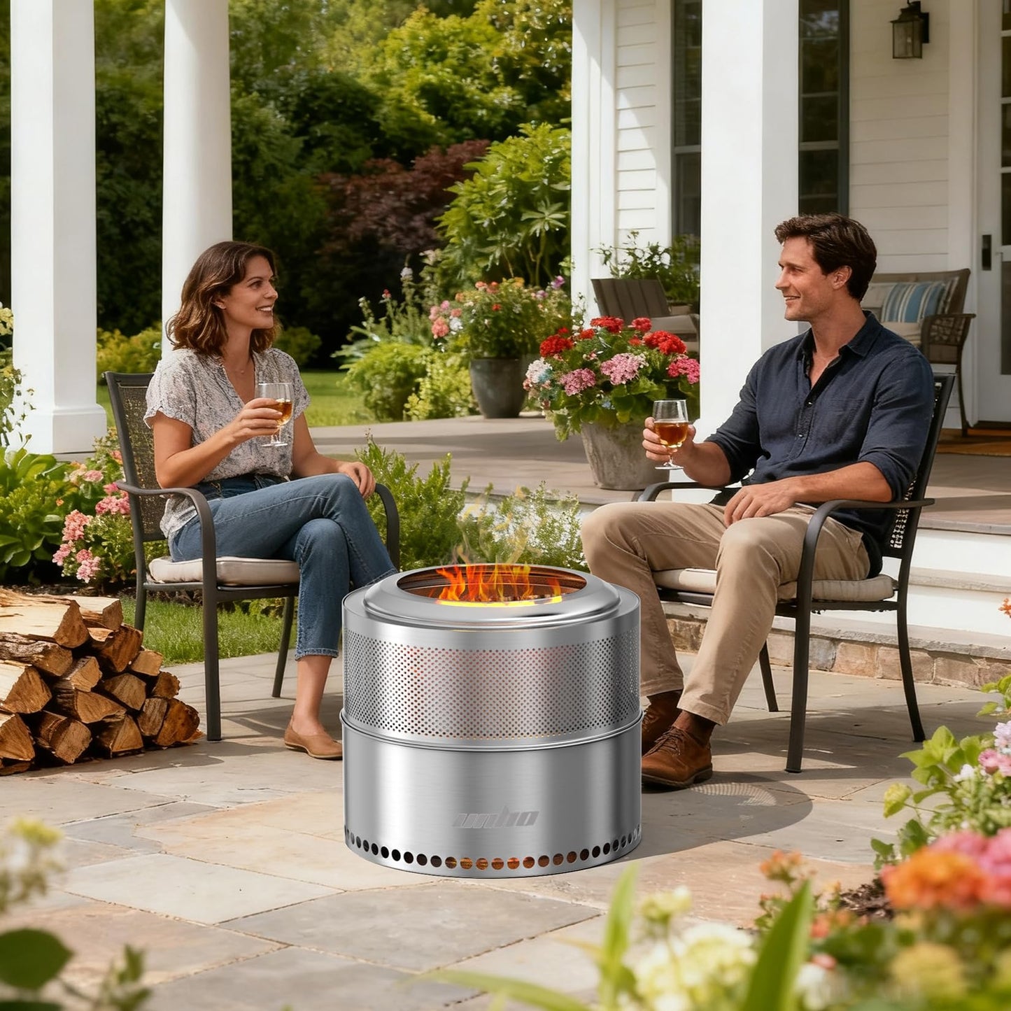 unho 20 Inch smokeless firepit for Outside Wood Burning Stove, Stainless Steel Outdoor Portable Fire Pit for Backyard, Patio, Garden, Picnic