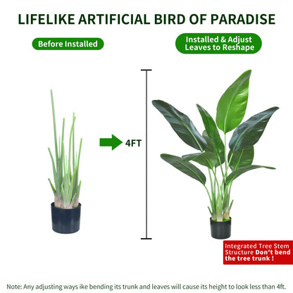 HAIHONG Artificial Bird of Paradise Plant,Faux Palm Tree Potted Plant with Real Touch Leaves,Fake Trees for Home Living Room Office Indoor Outdoor Decor(4FT-1Pack)