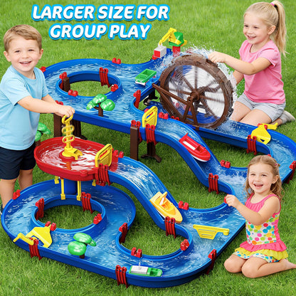 TERRAMUS 2-Tier Kids Watermill Water Table Toys, 124PCS Water Park Playset with Pump, Waterwheel, Summer Outdoor Water Toys Waterways for Backyard,Lawn,Beach,Pool,Gifts for Boys Girls Toddlers 3-5 4-8