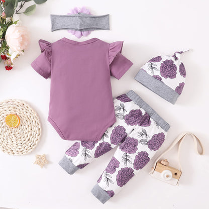 Renotemy Infant Girl Clothes Newborn Outfits Short Sleeve Romper Pants Set 0-3 Months Baby Girl Clothes Outfit Sets