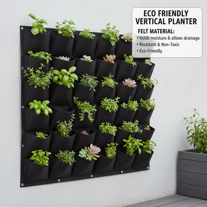 Ginwrek Wall Planter Vertical Garden Planter with 36 Pockets, Living Wall for Indoor Outdoor Use, Thick Non-Woven Fabric Planting Bag (Black, 39.4"x39.4")