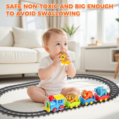 Train Set for Toddlers w/Steam, Music & Lights - Electric Train Toy for Kids with Tracks Accessories, Includes 3 Animals Car: Lion Gorilla and Elephant, Gifts for 1-3 4 5 6+ Years Old Boys Girls