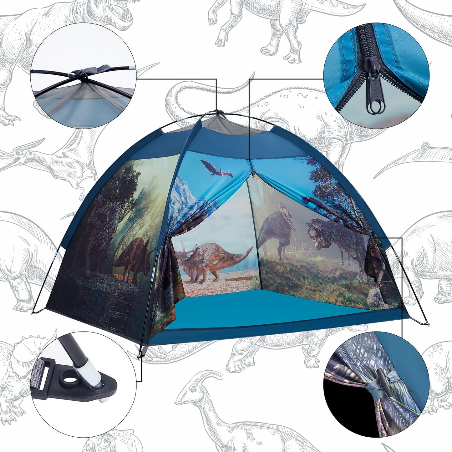 Mnagant Dinosaur Kids Play Tent-61”x61”x45”Realistic Dinosaur Kids Tent Indoor & Outdoor, Pop Up Play House for Kid, Boys & Girls Age 3-12