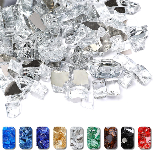 GRISUN 20 Pounds White Fire Pit Glass - 1/2 Inch Reflective Tempered Fire Glass Rocks for Natural or Propane Fireplace, Safe for Outdoors and Indoors Firepit, High Luster