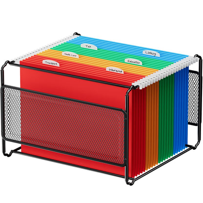 MaxGear Hanging File Organizer Box, Letter Size Hanging Folder Organizer with Smooth Rails, Metal Filing Box for Hanging File Folders, Mesh File Storage Box for Desk, Office, School, Home, Black