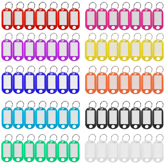 Simetufy Plastic Key Tags 220 Pcs, Key Labels with Ring and Label Window, Key Chain ID Tags, Key Identifiers for Name, Luggage 10 Colors