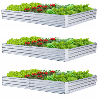 FOYUEE Galvanized Raised Garden Beds 3-Pack (8x4x1ft Each) – Overlapping 4-Inch Panels with Two-Row Screws, Heavy-Duty Metal Planter Box for Vegetables, Herbs, Flowers, Large Garden Kit