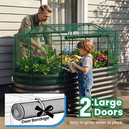 Quictent Galvanized Raised Garden Bed Kit with Self Watering System and Mesh Cover, Large Oval Metal Outdoor Planter Garden Boxes for Vegetables Herbs Flowers, 6x3x2Ft