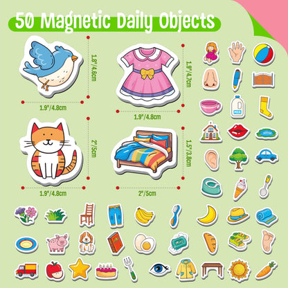 50 PCS First Word Magnets, Magnetic Thickened Daily Items Fridge Magnets Adorable Educational Learning Toys for Kindergarten, Preschooler, Kids 3+