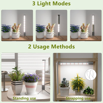 AWLYLNLL 2 Pack Grow Lights for Indoor Plant, 6000K T10 Vertical Standing LED Full Spectrum Plant Lights for Indoor Growing, 5-Level Dimmable, Auto On Off Timing 4/8/12/18Hrs,18.9‘’ Height