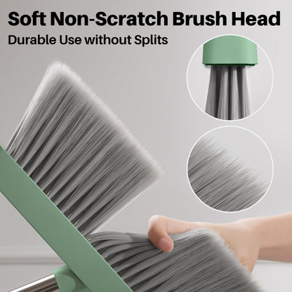 JOYMOOP Dark Teal Green Broom and Dustpan Set, Upright Angle with Built-in Comb Teeth, Ideal for Home, Office, Hardwood, Pet Hair
