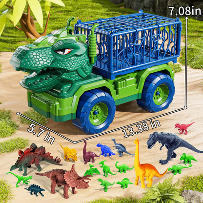 Guminnara 22 in 1 Toddler T-rex Dinosaur Truck Toy Set for Kids Boys 3-5 5-7, Tyrannosaurus Carrier Transport Truck with 18 Jurassic Dino Figures, Birthday Toy for Boys Girls 3 4 5 6 7 Years Old