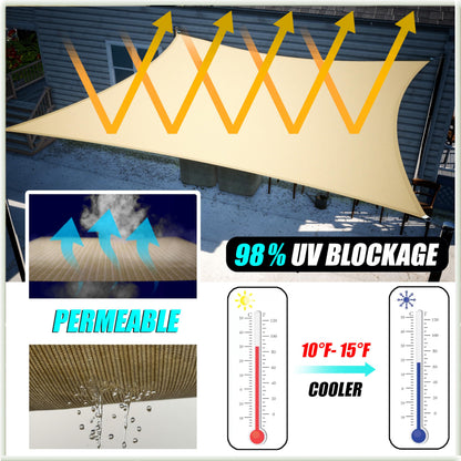 Amgo 16' x 16' Beige Rectangle Square Sun Shade Sail Canopy Awning Fabric Mesh AGSLR, 95% UV Blockage, Water & Air Permeable, 200GSM Heavy Duty Commercial and Residential (We Make Custom Sizes)