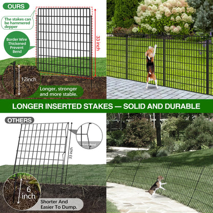 15 Panels Garden Fencing Animal Barrier with Lock, 33 in(H) X 36 ft(L) Dog Fence Outdoor for Yard Rustproof No Dig Decorative Tall Garden Fences Metal Wire Panel Border Rabbit Ground Stakes Fencing