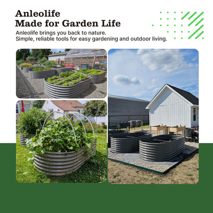 A ANLEOLIFE 6X3X2 ft Galvanized Raised Garden Beds Outdoor, Oval Large Metal Deep Root Planter Box for Planting Vegetables Flowers Herb, Anti-Rust & Easy-Setup, Quartz Grey