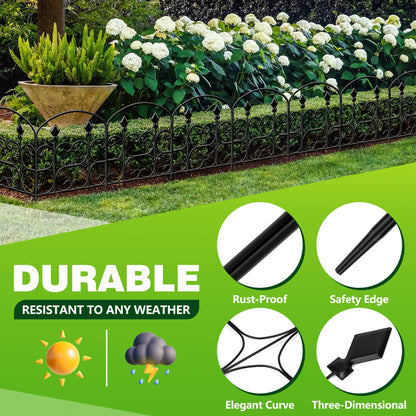QIAOKAIYAN 24in(H) x 10.83ft(L) Decorative Garden Fence - Tall Garden Fence Animal Barrier 10 Pack Metal Fence Border Black No Dig Fence Panels Garden Fencing Border for Landscape Patio Yard Outdoor